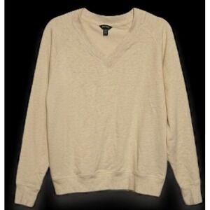 Buffalo David Bitton Women's Small Beige V-Neck Pullover Sweatshirt Casual Top